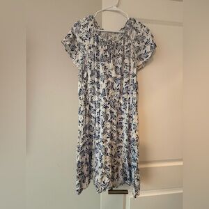 Angels White Midi Dress with Navy Leaf Print